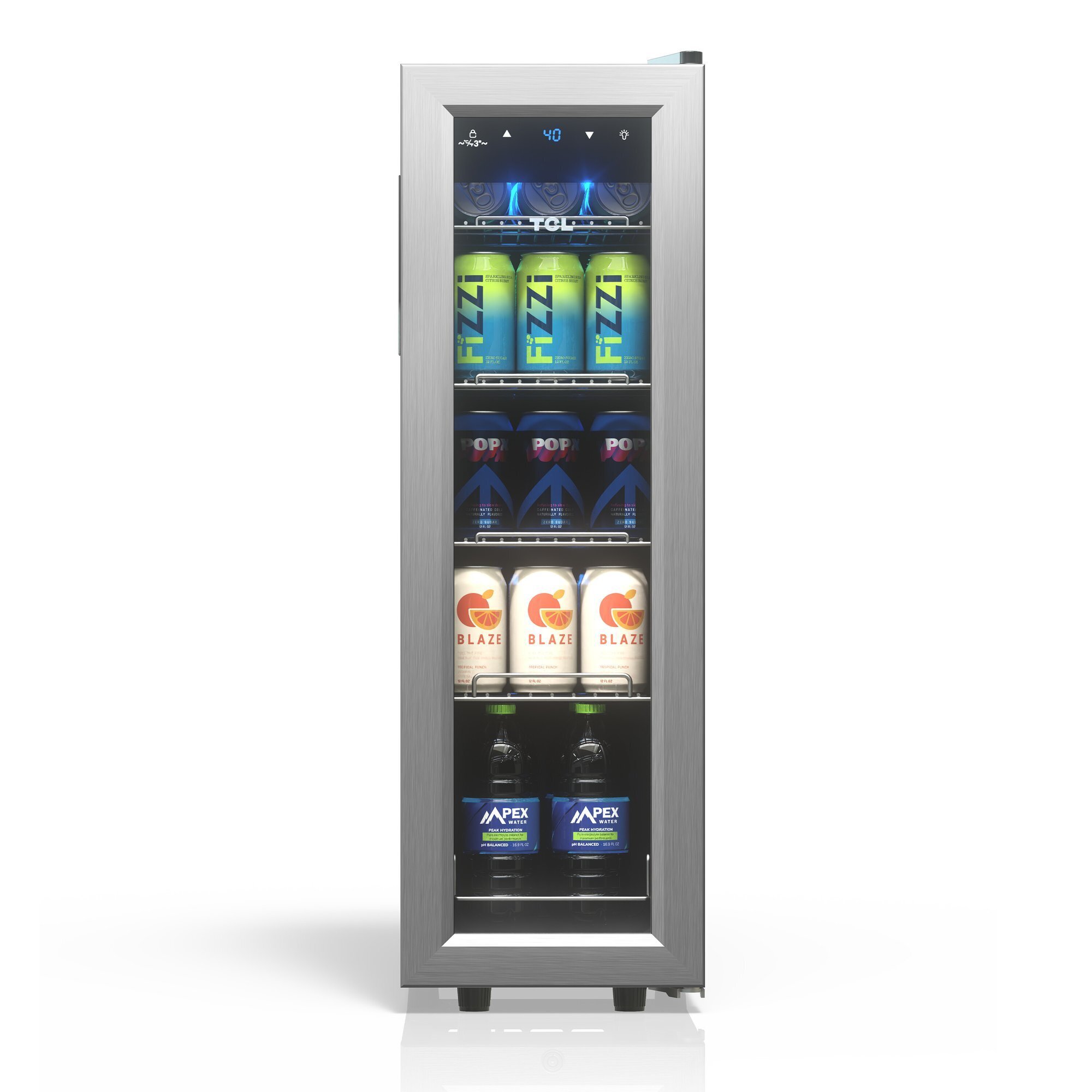 TCL 33 Can 1.24 Cu. Ft. Beverage Cooler, Digital Controls, LED Lighting, Glass Doors, Freestanding, Removable Shelves, Model# TRV033FAS